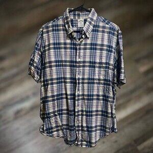 Brooks Brothers Men's XL Plaid Short Sleeve Button Down Shirt - Blue Cotton